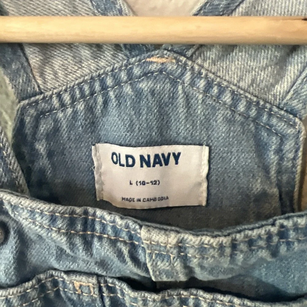 Old Navy Girls Light Wash Blue Denim Bib Overalls Size L 10-12 Straight Leg